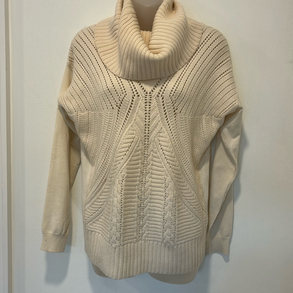 KAREN MILLEN Cream Color Wool Blend Cowl Neck Sweater Size 3 - Picture 3 of 7